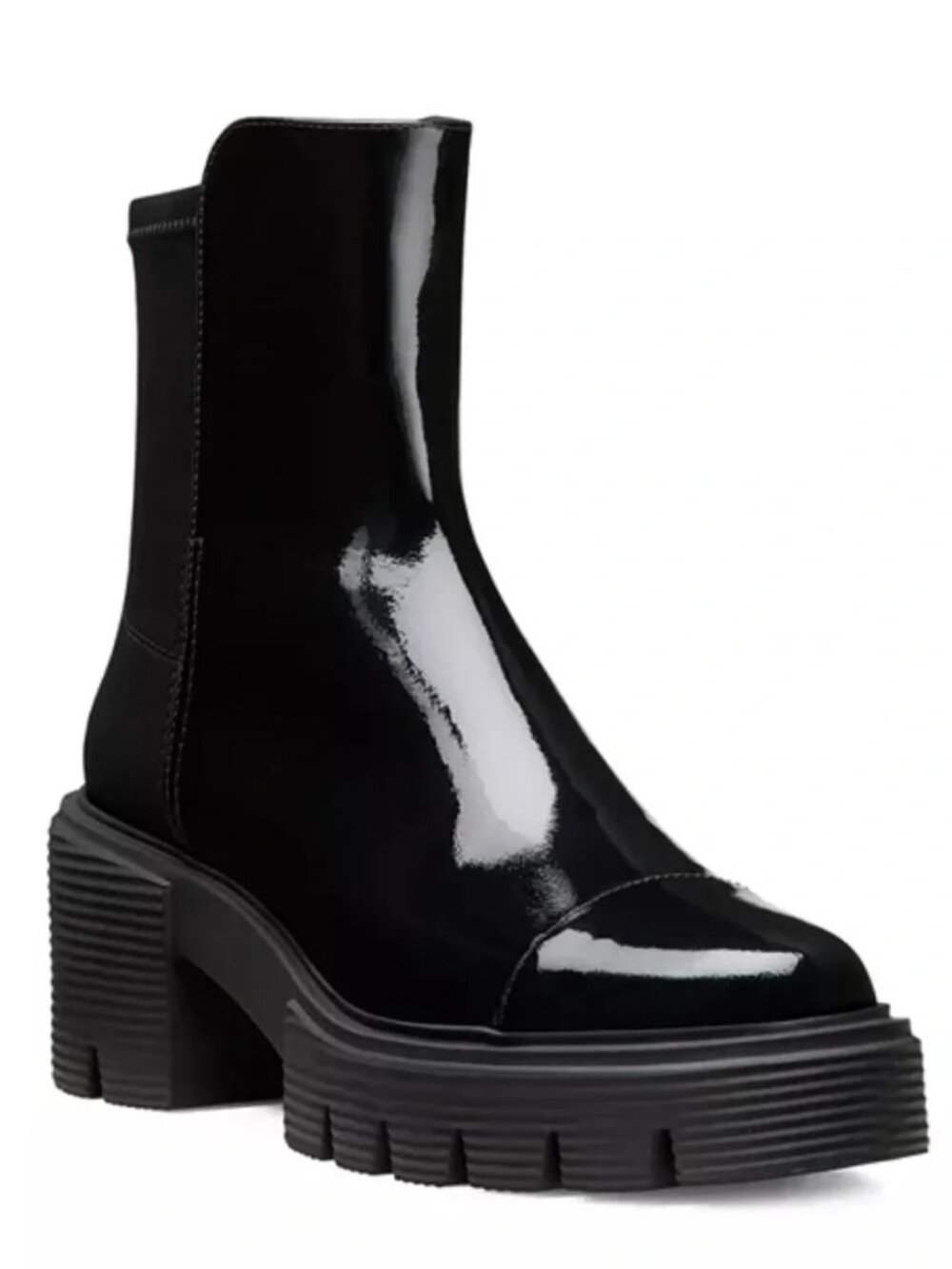 Stuart Weitzman Women's 50/50 Soho Lug Sole Booties Black Patent. 10